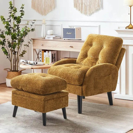 Adjustable Backrest Chenille Fabric Accent Chair With Ottoman - Restalyn - Sleep Galleria