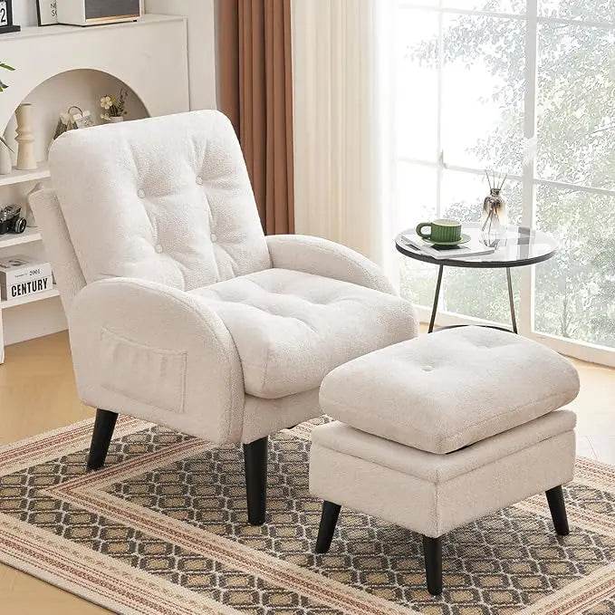 Adjustable Backrest Chenille Fabric Accent Chair With Ottoman - Restalyn - Sleep Galleria