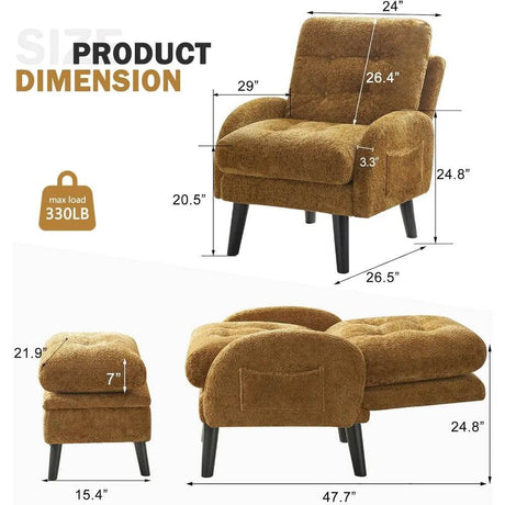 Adjustable Backrest Chenille Fabric Accent Chair With Ottoman - Restalyn - Sleep Galleria