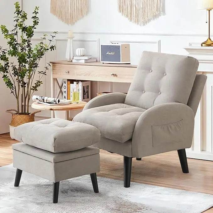 Adjustable Backrest Chenille Fabric Accent Chair With Ottoman - Restalyn - Sleep Galleria