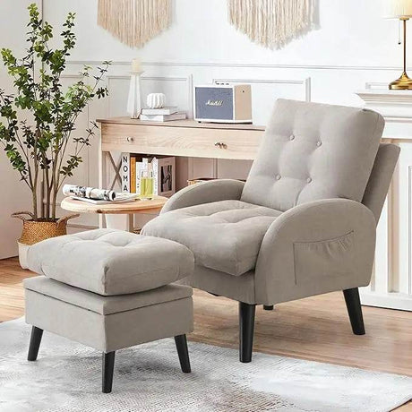 Adjustable Backrest Chenille Fabric Accent Chair With Ottoman - Restalyn - Sleep Galleria
