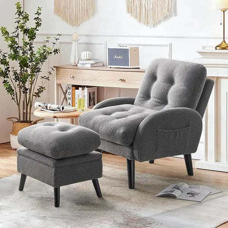 Adjustable Backrest Chenille Fabric Accent Chair With Ottoman - Restalyn - Sleep Galleria