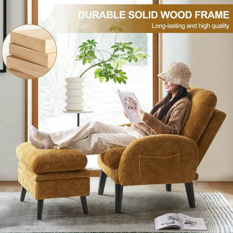 Adjustable Backrest Chenille Fabric Accent Chair With Ottoman - Restalyn - Sleep Galleria