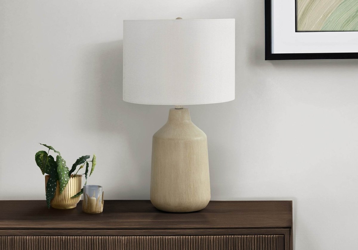 Contemporary Beige Concrete Table Lamp With Ivory Shade - Sleep Galleria