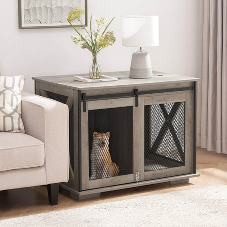Farmhouse Wooden Dog Crate Furniture With Sliding Door - Sleep Galleria