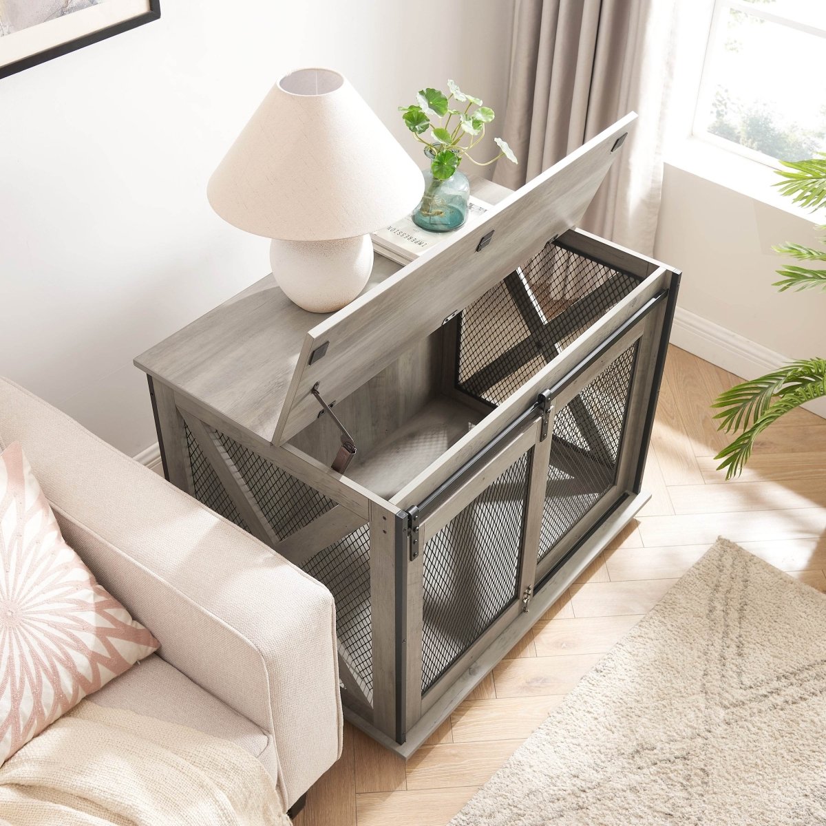 Farmhouse Wooden Dog Crate Furniture With Sliding Door - Sleep Galleria