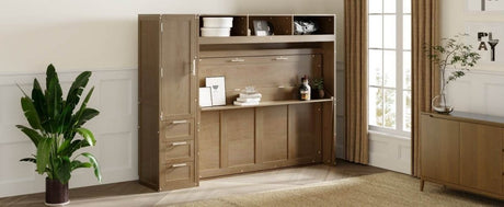 Full Size Antique Wood Murphy Bed With Storage - Sleep Galleria