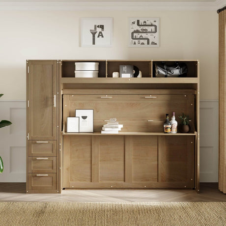 Full Size Antique Wood Murphy Bed With Storage - Sleep Galleria