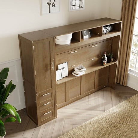 Full Size Antique Wood Murphy Bed With Storage - Sleep Galleria
