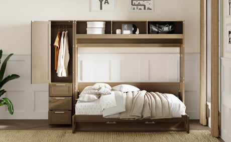 Full Size Antique Wood Murphy Bed With Storage - Sleep Galleria
