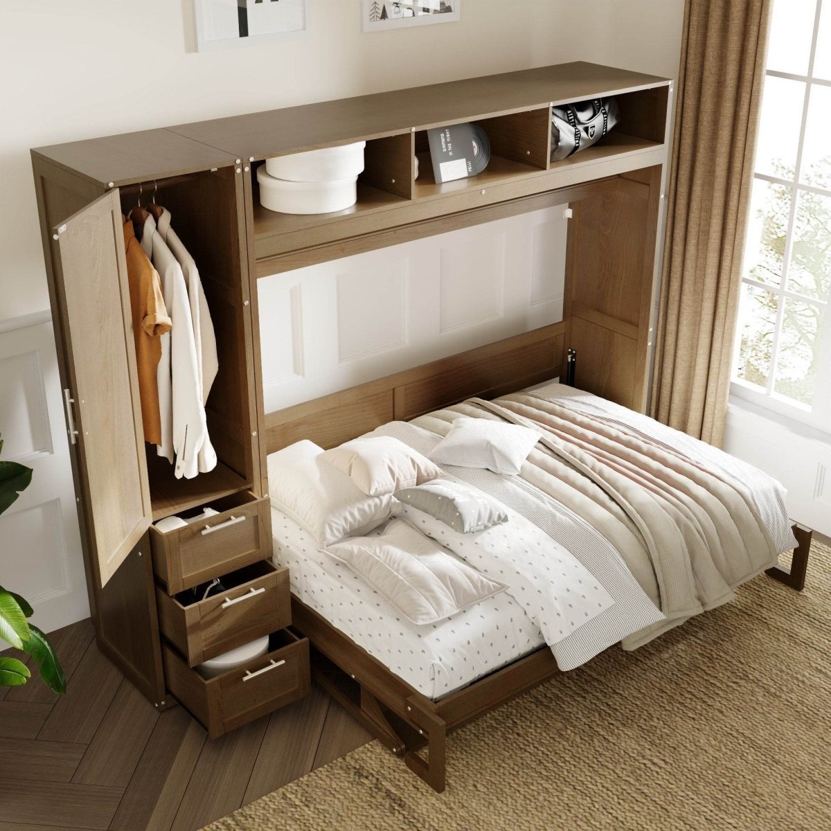 Full Size Antique Wood Murphy Bed With Storage - Sleep Galleria