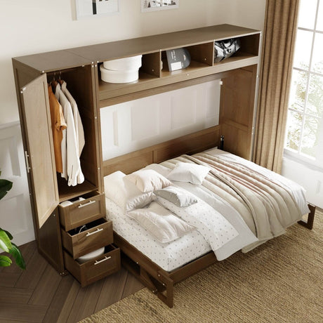 Full Size Antique Wood Murphy Bed With Storage - Sleep Galleria