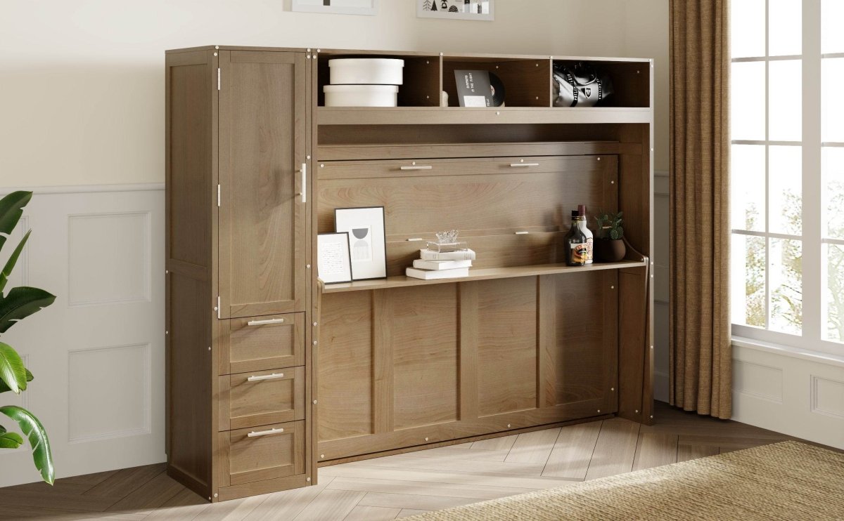 Full Size Antique Wood Murphy Bed With Storage - Sleep Galleria