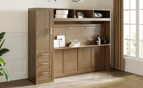 Full Size Antique Wood Murphy Bed With Storage - Sleep Galleria