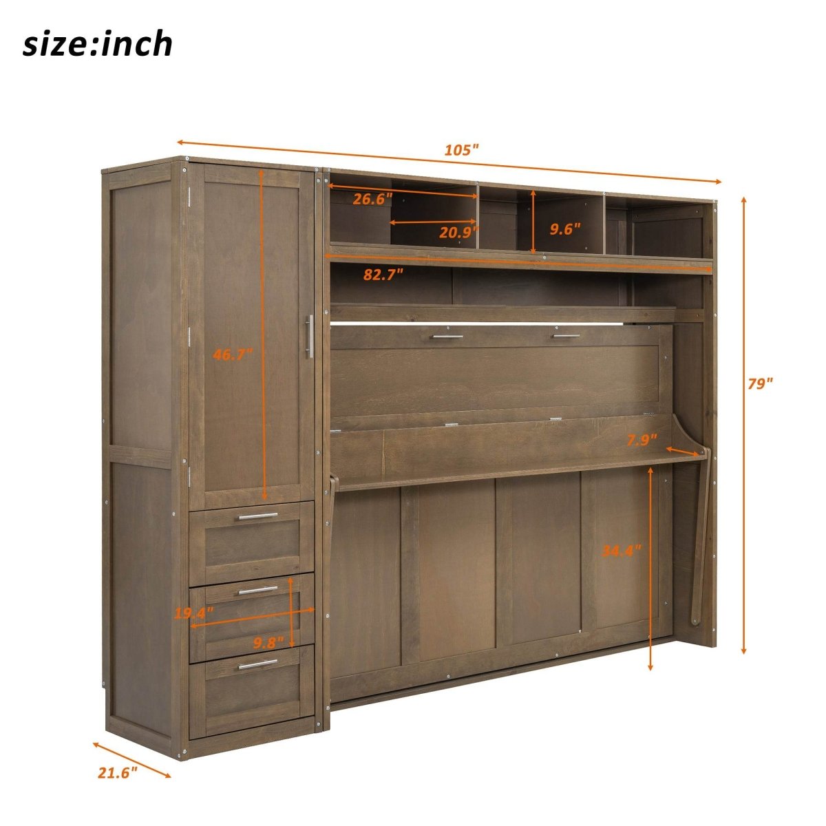 Full Size Antique Wood Murphy Bed With Storage - Sleep Galleria
