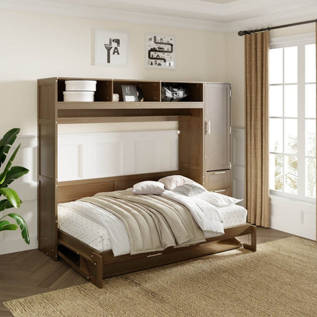 Full Size Antique Wood Murphy Bed With Storage - Sleep Galleria