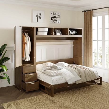 Full Size Antique Wood Murphy Bed With Storage - Sleep Galleria