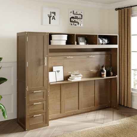 Full Size Antique Wood Murphy Bed With Storage - Sleep Galleria