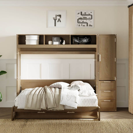Full Size Antique Wood Murphy Bed With Storage - Sleep Galleria