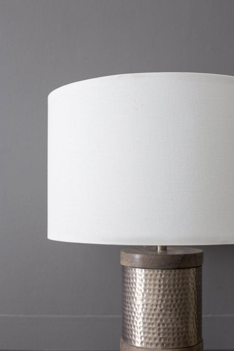 Hammered Iron Mango Wood Fabric Drum Table Lamp - Restalyn - Sleep Galleria