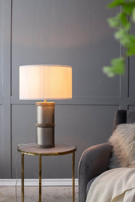 Hammered Iron Mango Wood Fabric Drum Table Lamp - Restalyn - Sleep Galleria
