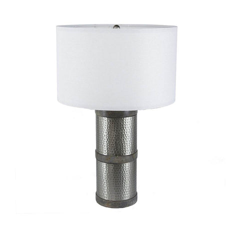 Hammered Iron Mango Wood Fabric Drum Table Lamp - Restalyn - Sleep Galleria