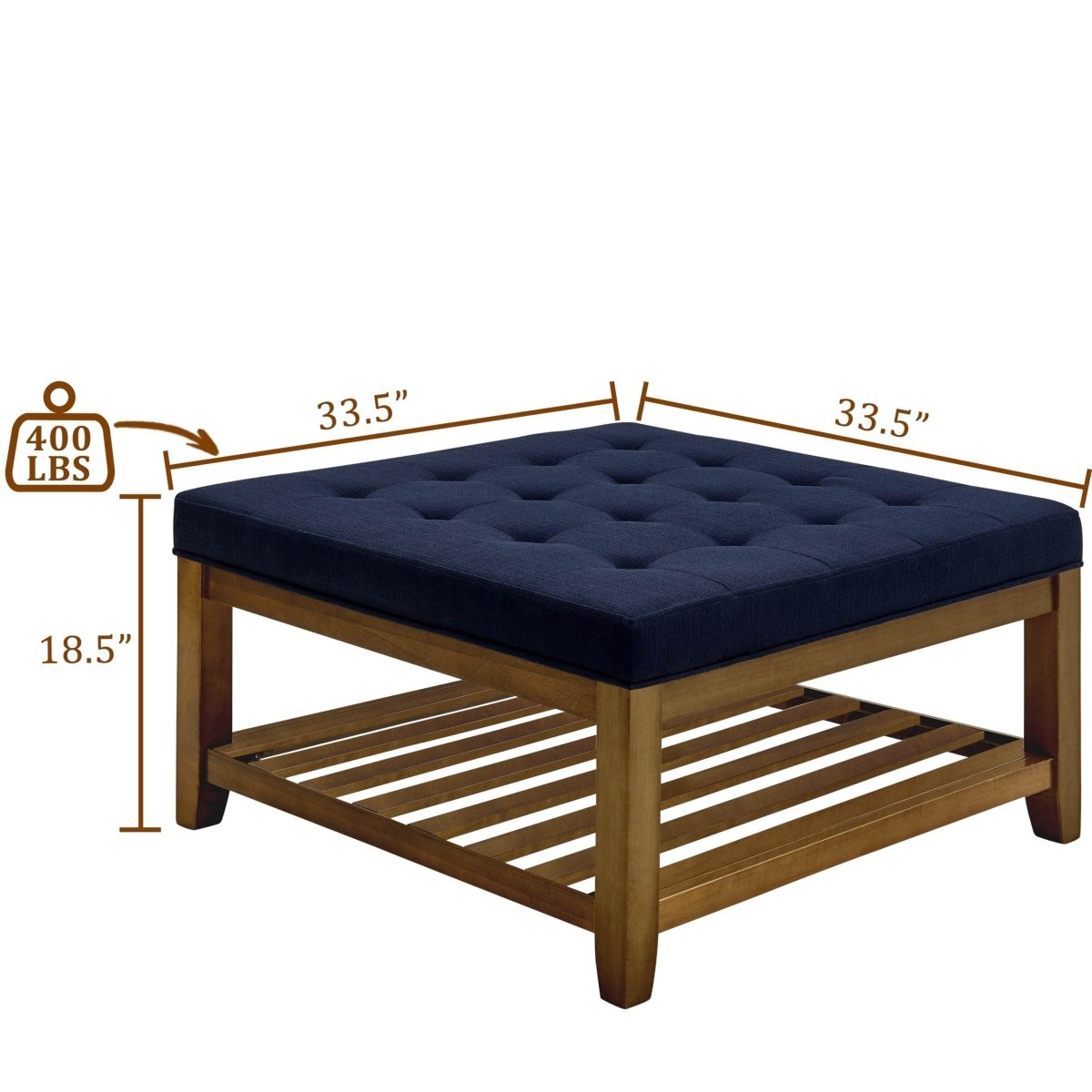 Tufted Linen Square Ottoman With Beech Wood Shelf - Sleep Galleria