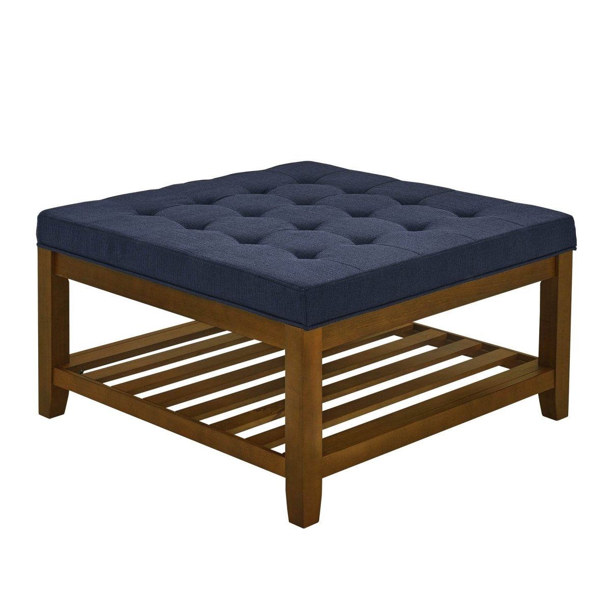 Tufted Linen Square Ottoman With Beech Wood Shelf - Sleep Galleria