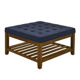 Tufted Linen Square Ottoman With Beech Wood Shelf - Sleep Galleria