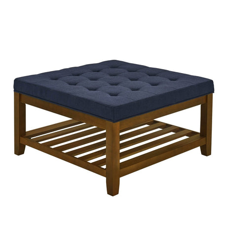 Tufted Linen Square Ottoman With Beech Wood Shelf - Restalyn - Sleep Galleria
