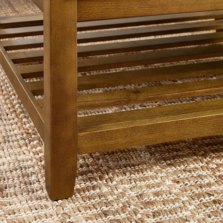 Tufted Linen Square Ottoman With Beech Wood Shelf - Restalyn - Sleep Galleria