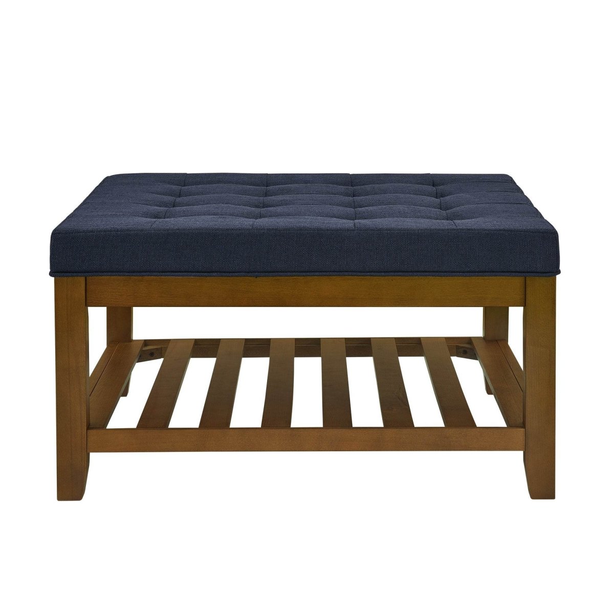 Tufted Linen Square Ottoman With Beech Wood Shelf - Sleep Galleria