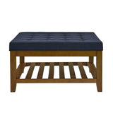 Tufted Linen Square Ottoman With Beech Wood Shelf - Sleep Galleria