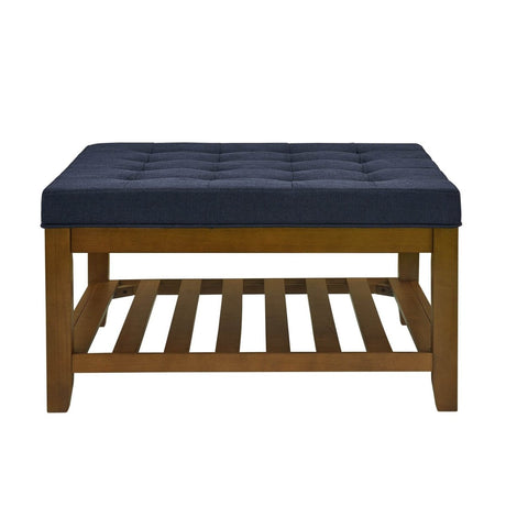 Tufted Linen Square Ottoman With Beech Wood Shelf - Restalyn - Sleep Galleria