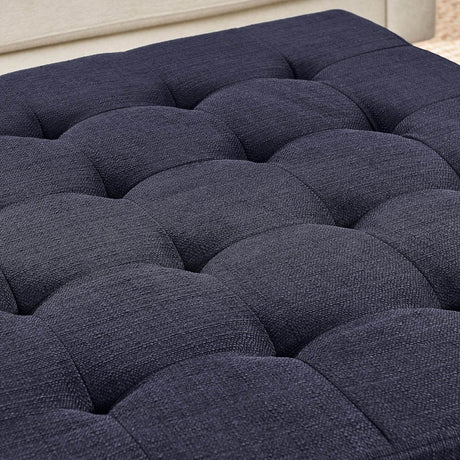 Tufted Linen Square Ottoman With Beech Wood Shelf - Restalyn - Sleep Galleria