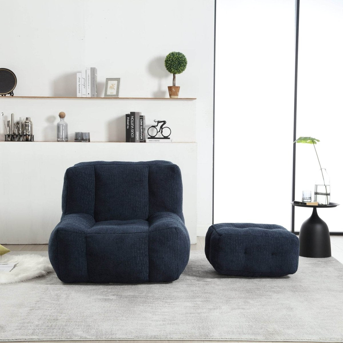 Velvet Memory Foam Indoor Bean Bag Chair With Ottoman - Restalyn - Sleep Galleria