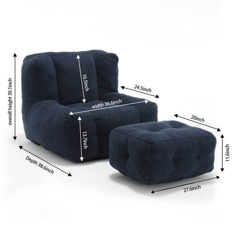 Velvet Memory Foam Indoor Bean Bag Chair With Ottoman - Restalyn - Sleep Galleria