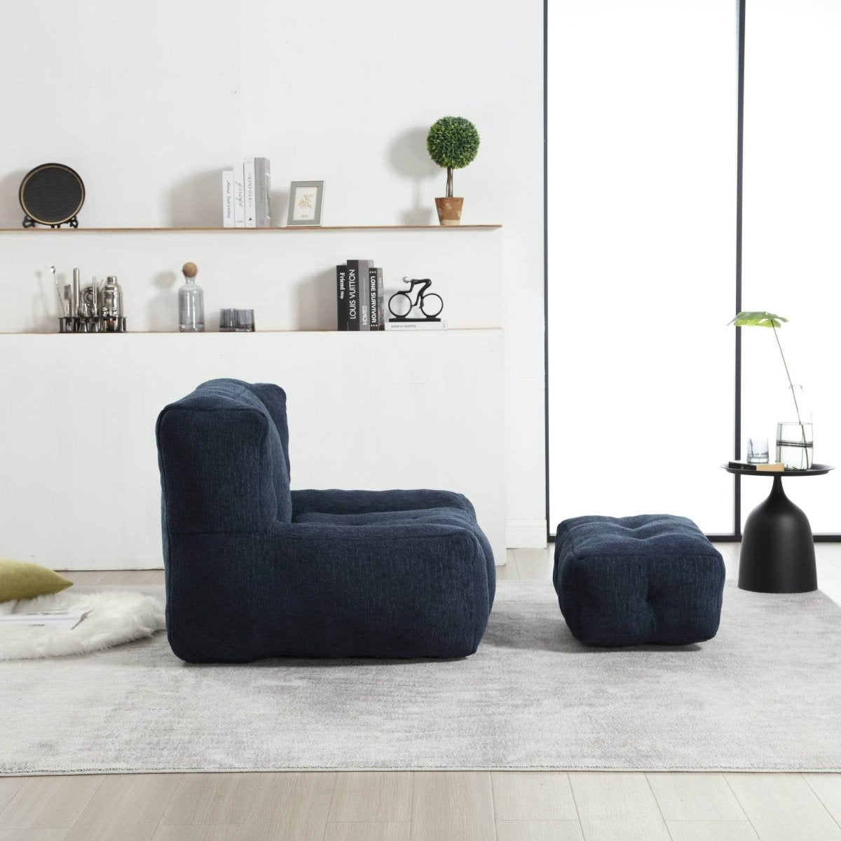 Velvet Memory Foam Indoor Bean Bag Chair With Ottoman - Restalyn - Sleep Galleria