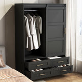 Black MDF Sliding Barn Door Armoire Wardrobe Cabinet - Restanew - Sleep Galleria