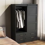 Black MDF Sliding Barn Door Armoire Wardrobe Cabinet - Restanew - Sleep Galleria