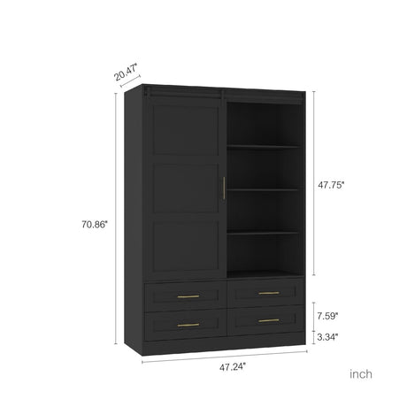 Black MDF Sliding Barn Door Armoire Wardrobe Cabinet - Restanew - Sleep Galleria