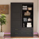 Black MDF Sliding Barn Door Armoire Wardrobe Cabinet - Restanew - Sleep Galleria