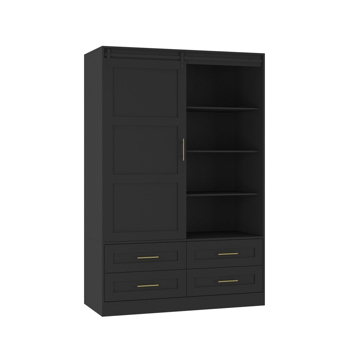 Black MDF Sliding Barn Door Armoire Wardrobe Cabinet - Restanew - Sleep Galleria