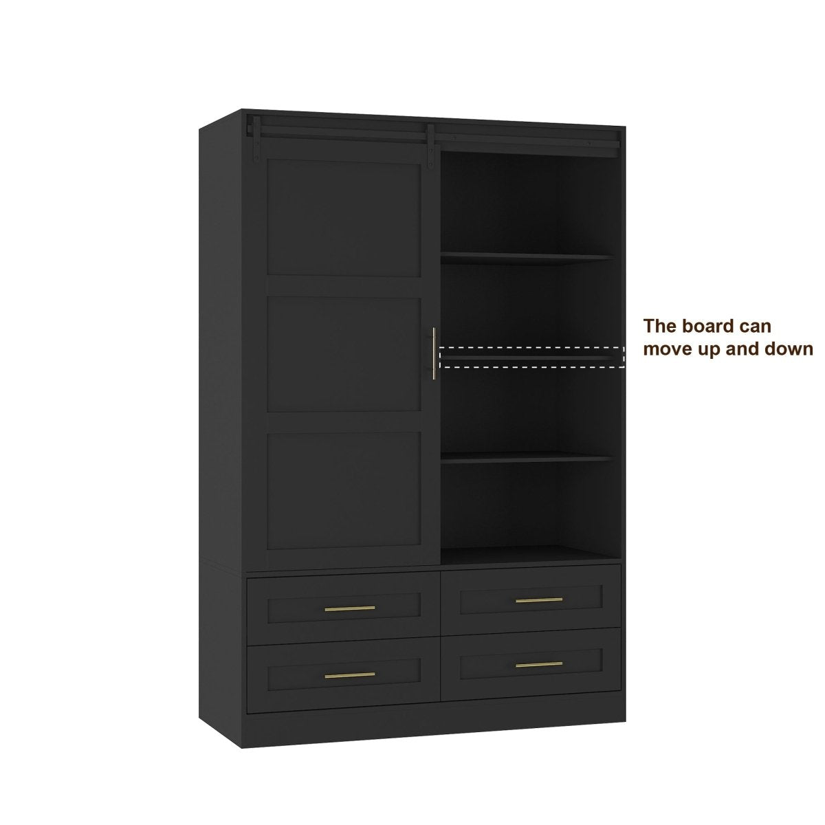 Black MDF Sliding Barn Door Armoire Wardrobe Cabinet - Restanew - Sleep Galleria