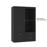 Black MDF Sliding Barn Door Armoire Wardrobe Cabinet - Restanew - Sleep Galleria