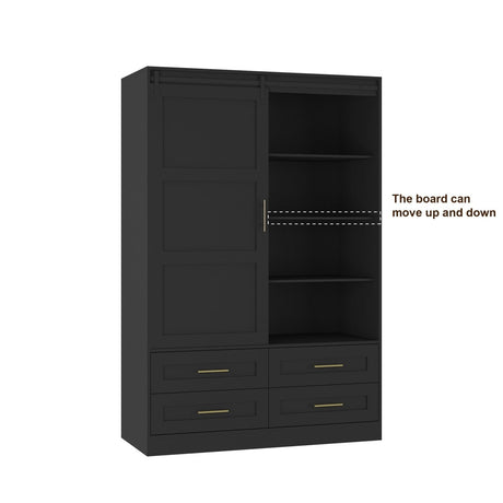 Black MDF Sliding Barn Door Armoire Wardrobe Cabinet - Restanew - Sleep Galleria