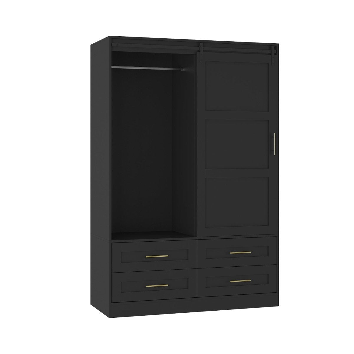 Black MDF Sliding Barn Door Armoire Wardrobe Cabinet - Restanew - Sleep Galleria