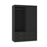 Black MDF Sliding Barn Door Armoire Wardrobe Cabinet - Restanew - Sleep Galleria