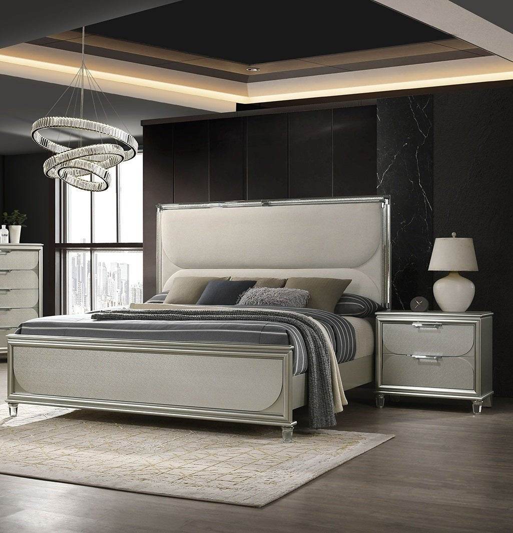 Contemporary Silver Fabric Upholstered 3-Piece Bedroom Set - Sleep Galleria