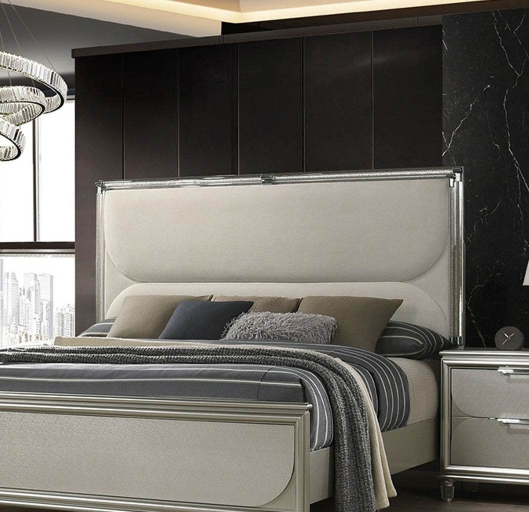 Contemporary Silver Fabric Upholstered 3-Piece Bedroom Set - Sleep Galleria